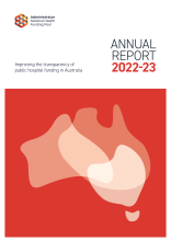 Front cover of the NHFP Annual Report which displays an image of Australia with different shapes and layers of transparencies.